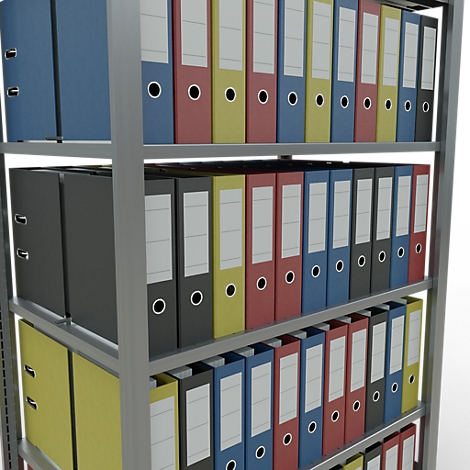 Schulte Lagertechnik MultiPlus150 klemloze kantoorstelling, basisrek, 6 legborden, met middenaanslag, B 1000 x D 600 x H 2000 mm, zilvergrijs/verzinkt