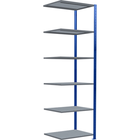Schulte Lagertechnik MultiPlus250 rekkensysteem zonder schroeven, aanbouwrek, 6 legborden, dwarsverbindingen, B 750 x D 600 x H 2500 mm, gentiaanblauw RAL 5010
