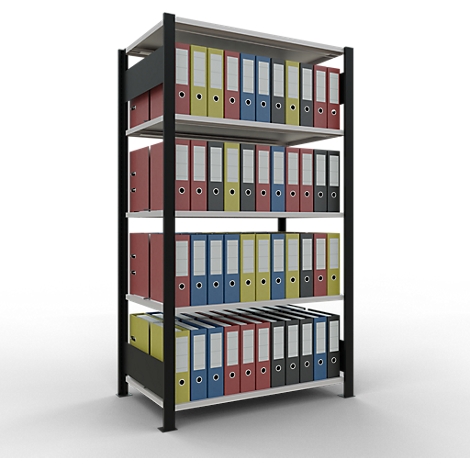 Schulte Lagertechnik Rayonnage de bureau emboîtable MultiPlus150, rayonnage de base, 5 tablettes, avec butée centrale, L 1000 x P 600 x H 1800 mm, noir/gris clair