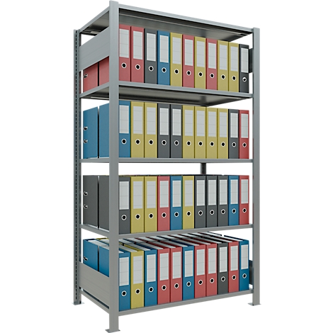 Schulte Lagertechnik Rayonnage de bureau emboîtable MultiPlus150, rayonnage de base, 5 tablettes, sans butée centrale, L 1000 x P 600 x H 1800 mm, gris argenté/galvanisé