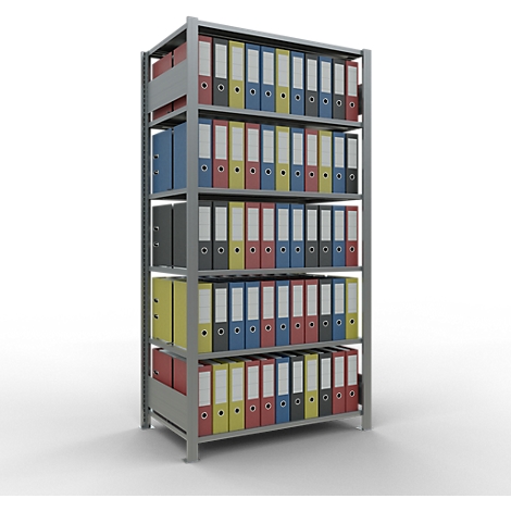 Schulte Lagertechnik Rayonnage de bureau emboîtable MultiPlus150, rayonnage de base, 6 tablettes, avec butée centrale, L 1000 x P 600 x H 2000 mm, gris argenté/galvanisé