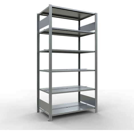 Schulte Lagertechnik Rayonnage de bureau emboîtable MultiPlus150, rayonnage de base, 6 tablettes, avec butée centrale, L 1000 x P 600 x H 2000 mm, gris argenté/galvanisé