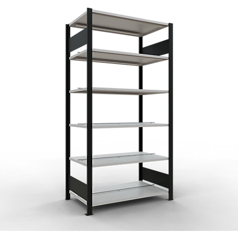 Schulte Lagertechnik Rayonnage de bureau emboîtable MultiPlus150, rayonnage de base, 6 tablettes, avec butée centrale, L 1000 x P 600 x H 2000 mm, noir/gris clair