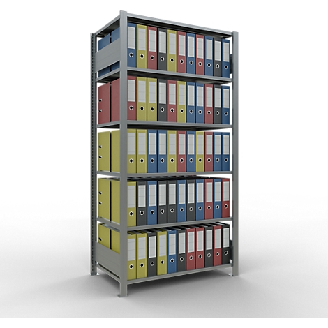 Schulte Lagertechnik Rayonnage de bureau emboîtable MultiPlus150, rayonnage de base, 6 tablettes, sans butée centrale, L 1000 x P 600 x H 2000 mm, gris argenté/galvanisé