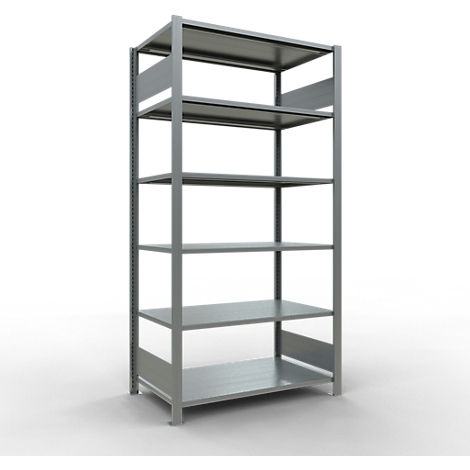 Schulte Lagertechnik Rayonnage de bureau emboîtable MultiPlus150, rayonnage de base, 6 tablettes, sans butée centrale, L 1000 x P 600 x H 2000 mm, gris argenté/galvanisé