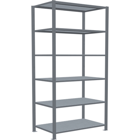 Schulte Lagertechnik Rayonnage de bureau emboîtable MultiPlus150, rayonnage de base, 6 tablettes, sans butée centrale, L 1000 x P 600 x H 2000 mm, gris argenté/galvanisé