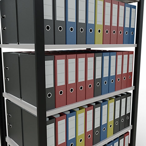 Schulte Lagertechnik Rayonnage de bureau emboîtable MultiPlus150, rayonnage de base, 6 tablettes, sans butée centrale, L 1000 x P 600 x H 2000 mm, noir/gris clair