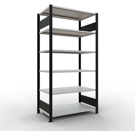 Schulte Lagertechnik Rayonnage de bureau emboîtable MultiPlus150, rayonnage de base, 6 tablettes, sans butée centrale, L 1000 x P 600 x H 2000 mm, noir/gris clair