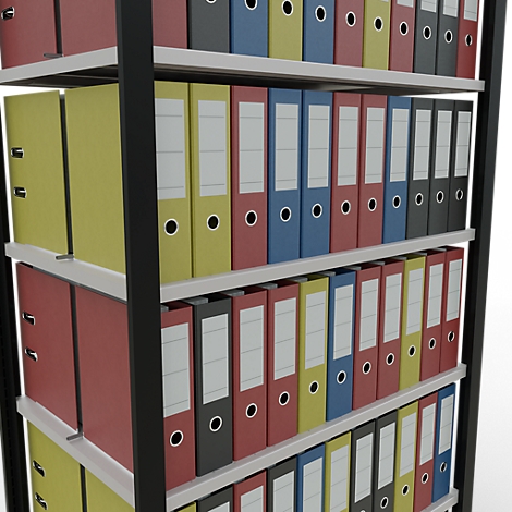 Schulte Lagertechnik Rayonnage de bureau emboîtable MultiPlus150, rayonnage de base, 7 tablettes, avec butée centrale, L 1000 x P 600 x H 2300 mm, noir/gris clair