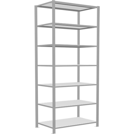 Schulte Lagertechnik Rayonnage de bureau emboîtable MultiPlus150, rayonnage de base, 7 tablettes, avec butée centrale, L 1000 x P 600 x H 2300 mm, RAL 7035 gris clair