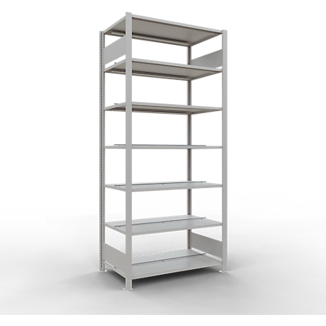 Schulte Lagertechnik Rayonnage de bureau emboîtable MultiPlus150, rayonnage de base, 7 tablettes, avec butée centrale, L 1000 x P 600 x H 2300 mm, RAL 7035 gris clair