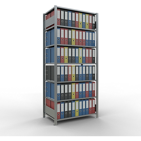 Schulte Lagertechnik Rayonnage de bureau emboîtable MultiPlus150, rayonnage de base, 7 tablettes, sans butée centrale, L 1000 x P 600 x H 2300 mm, gris argenté/galvanisé