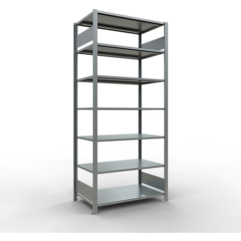 Schulte Lagertechnik Rayonnage de bureau emboîtable MultiPlus150, rayonnage de base, 7 tablettes, sans butée centrale, L 1000 x P 600 x H 2300 mm, gris argenté/galvanisé