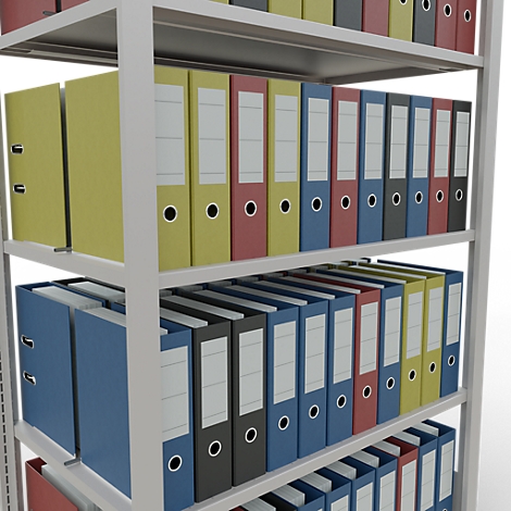 Schulte Lagertechnik Rayonnage de bureau modulaire MultiPlus150, rayonnage de base, 5 tablettes, avec butée centrale, L 1000 x P 600 x H 1800 mm, gris clair RAL 7035