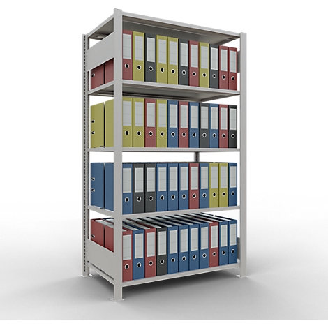 Schulte Lagertechnik Rayonnage de bureau modulaire MultiPlus150, rayonnage de base, 5 tablettes, avec butée centrale, L 1000 x P 600 x H 1800 mm, gris clair RAL 7035