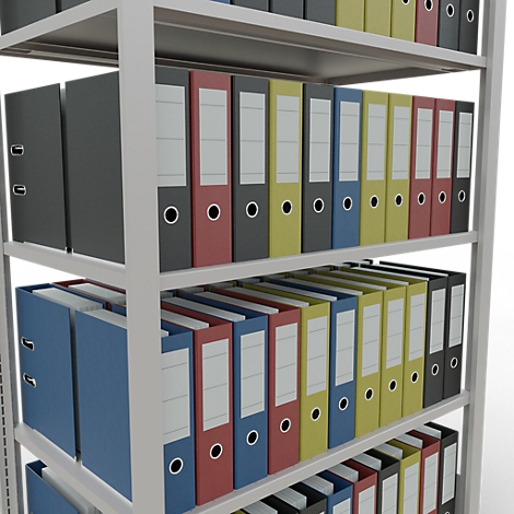 Schulte Lagertechnik Rayonnage de bureau modulaire MultiPlus150, rayonnage de base, 5 tablettes, sans butée centrale, L 1000 x P 600 x H 1800 mm, gris clair RAL 7035