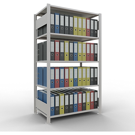 Schulte Lagertechnik Rayonnage de bureau modulaire MultiPlus150, rayonnage de base, 5 tablettes, sans butée centrale, L 1000 x P 600 x H 1800 mm, gris clair RAL 7035