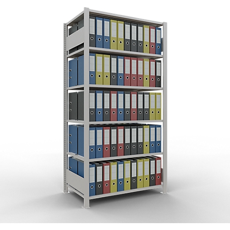 Schulte Lagertechnik Rayonnage de bureau modulaire MultiPlus150, rayonnage de base, 6 tablettes, avec butée centrale, L 1000 x P 600 x H 2000 mm, gris clair RAL 7035