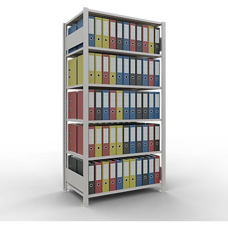 Schulte Lagertechnik Rayonnage de bureau modulaire MultiPlus150, rayonnage de base, 6 tablettes, sans butée centrale, L 1000 x P 600 x H 2000 mm, gris clair RAL 7035