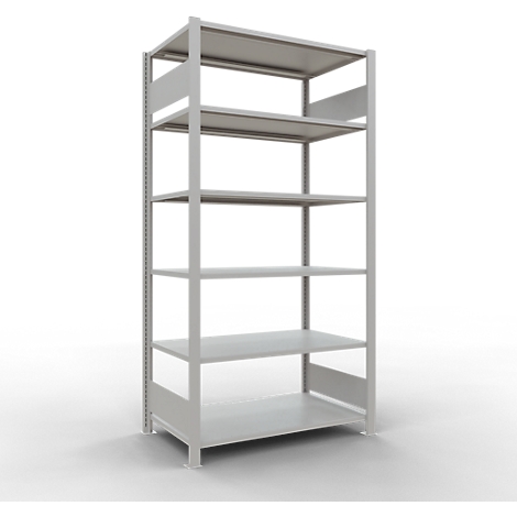 Schulte Lagertechnik Rayonnage de bureau modulaire MultiPlus150, rayonnage de base, 6 tablettes, sans butée centrale, L 1000 x P 600 x H 2000 mm, gris clair RAL 7035