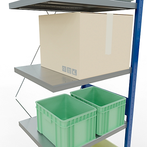 Schulte Lagertechnik Schroefloos rekkensysteem MultiPlus250, 7 legborden, dwarsverbindingen, B 750 x D 600 x H 3000 mm, gentiaanblauw RAL 5010
