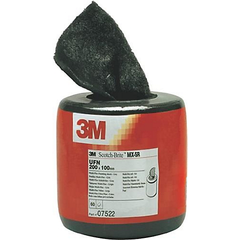 Een rode container met zwart materiaal dat uitsteekt. Op de container zit een wit label met tekst en het 3M-logo.
