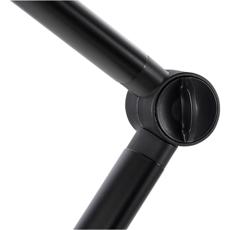 Nahaufnahme eines schwarzen Gelenks eines Mikrofonarms. Auf dem Gelenk ist ein Drehkopf zu erkennen.