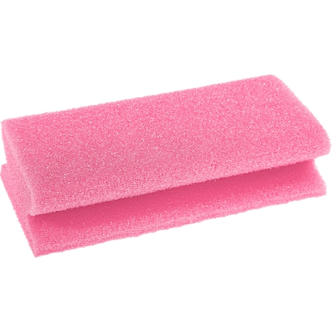 Twee rechthoekige, roze schuimblokken die elkaar overlappen.