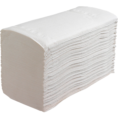 Pila de toallas de papel blancas en pliegue en Z. Las toallas están limpias y sin usar.