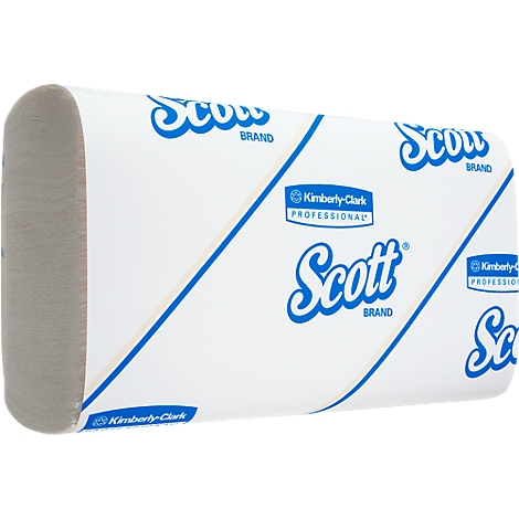 A package of Scott brand paper towels. Blue logo and lettering on a white background.