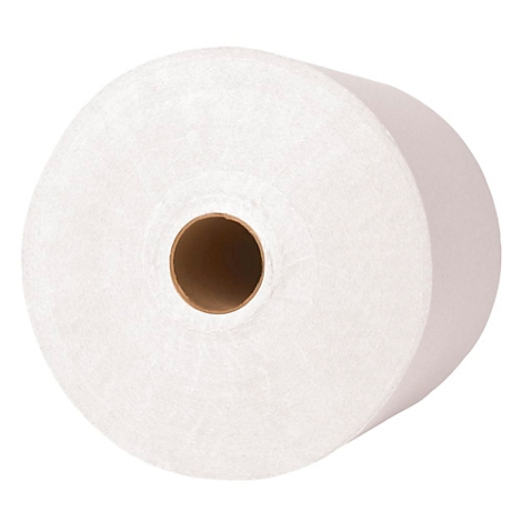 Große Rolle weißes Papier mit braunem Loch in der Mitte, Ansicht von vorne.