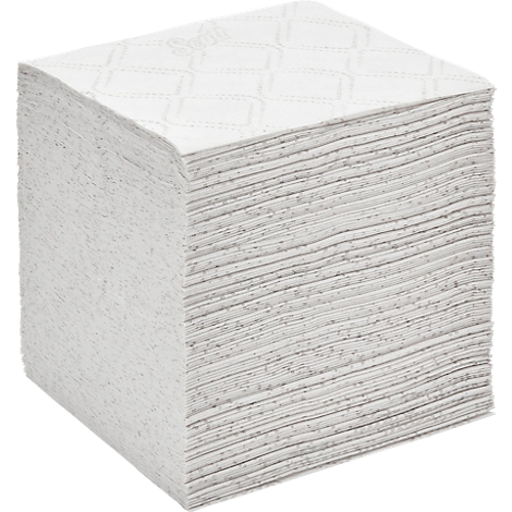 Una pila cuadrada de servilletas de papel blancas. La servilleta superior está decorada con un patrón.