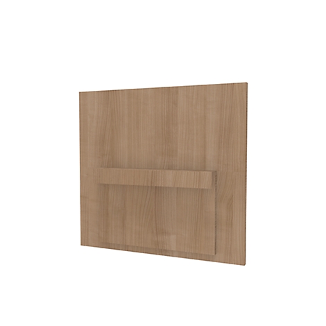 Wooden panel with integrated shelf, shown slightly tilted on a white background.
