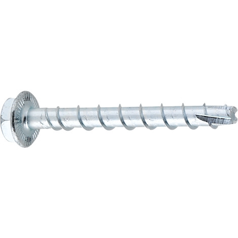 Close-up of a silver screw with screw head and thread.