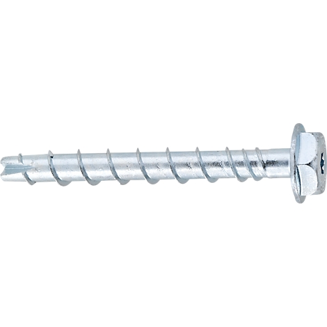 Metal screw with a wide head and thread. Close-up screw, bird's eye view.