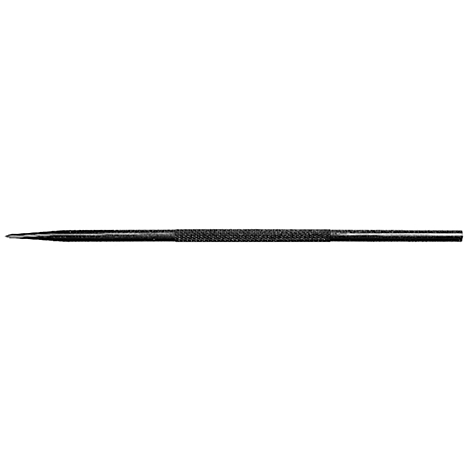A black, elongated pen or similar writing instrument. The tip is pointed, the shaft cylindrical.