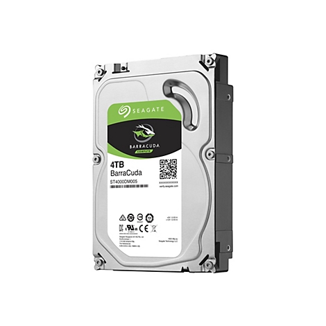 Eine Festplatte mit grünem Aufkleber, Aufschrift "SEAGATE BARRACUDA COMPUTE 4TB".