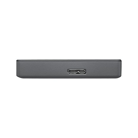 Gros plan d'un disque dur gris avec port USB. Le disque est sur fond blanc.