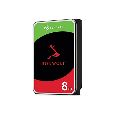 Eine Festplatte mit dem Logo von Seagate und der Aufschrift IronWolf. Aufschrift 8 TB.
