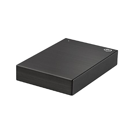 Disque dur externe noir avec logo Seagate. Boîtier brossé.