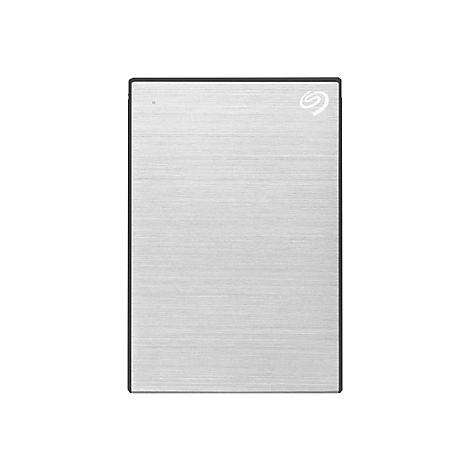 Disque dur externe argenté avec logo Seagate.