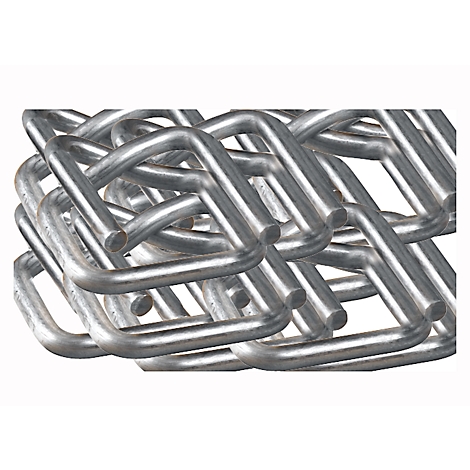 Close-up of many metallic, square wire loops, interlocking with each other.