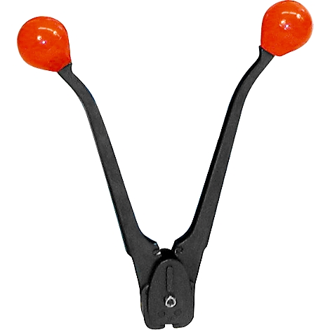 Pliers with orange knobs on the ends. The body is dark, the top part is arranged in a V shape.
