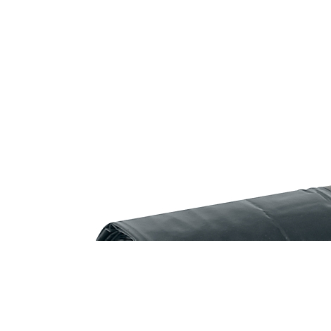 A rolled up black tarpaulin against a white background.