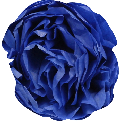 Eine Nahaufnahme einer blauen Papierblüte mit gewellten Blütenblättern.