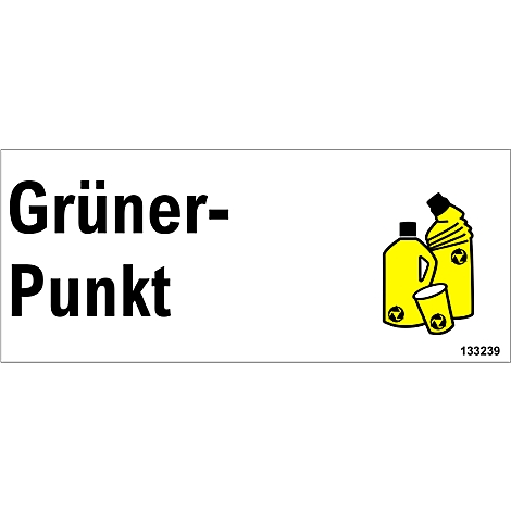 On a white background, 'Grüner-Punkt' is written in black on the left, with yellow bottles and a cup with a recycling symbol on the right. The number 133239 is at the bottom right.