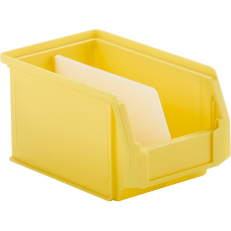 Yellow plastic box with divider.