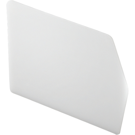 White, rectangular object with chamfered edges and rounded corners.