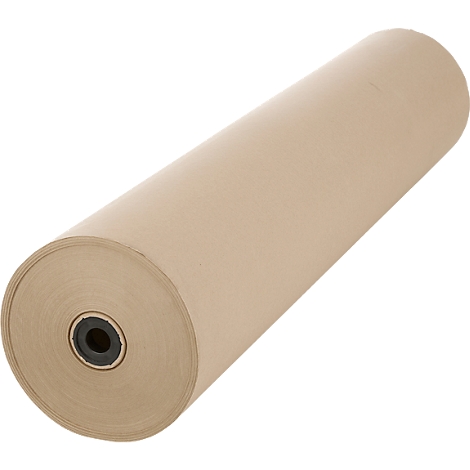 Eine große Rolle braunes Packpapier vor einem neutralen Hintergrund.