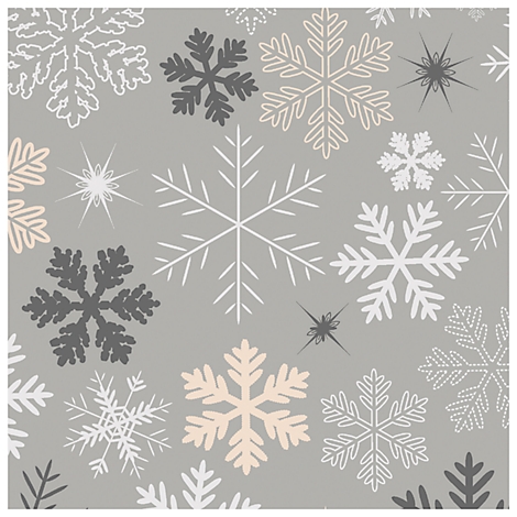 Fond gris avec de nombreux flocons de neige de couleurs et de motifs différents.